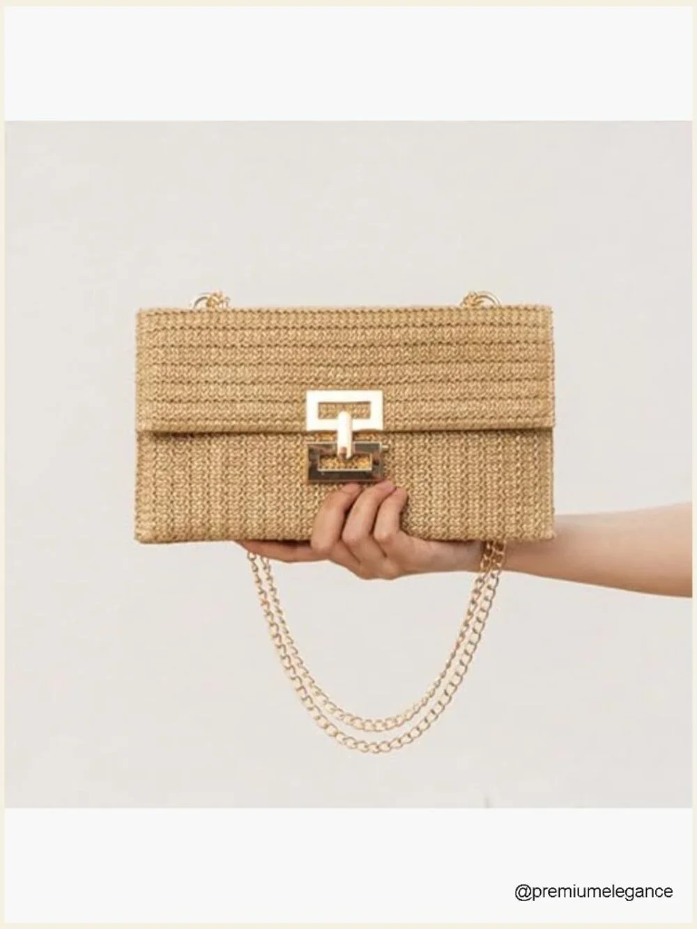 Handwoven Faux Straw Clutch Evening Bag Adjustable Chain Shoulder